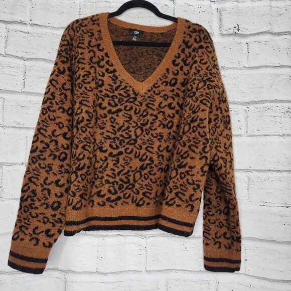 Line Womens Brown Leopard Print Thick Pullover Long Sleeve Sweater Brown Medium - Picture 2 of 12